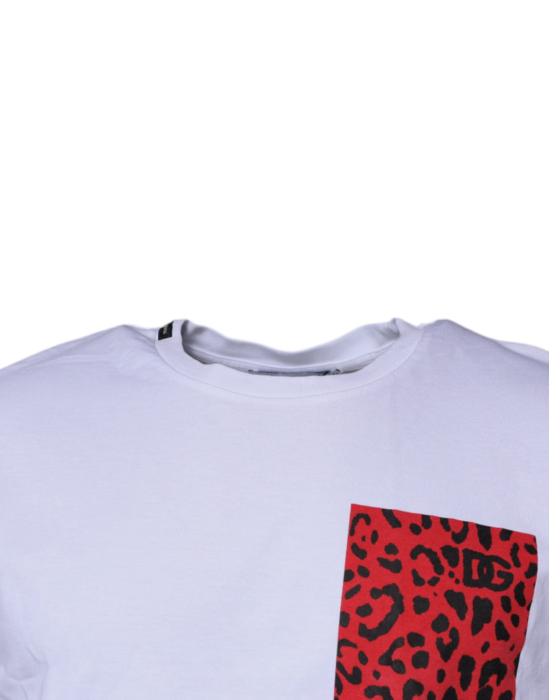 White Red Leopard Cotton Crew Neck T-shirt Dolce & Gabbana