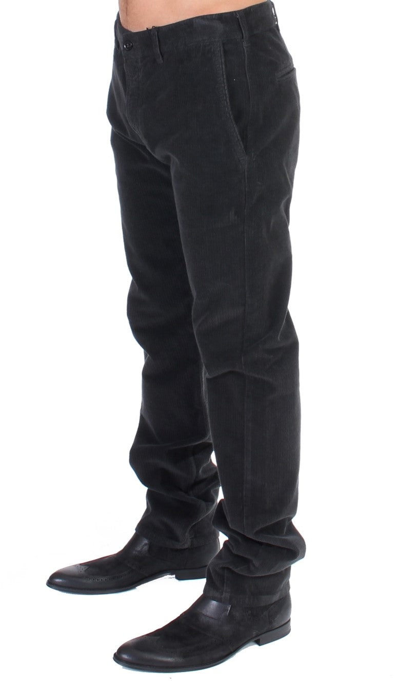 Elegant Black Cotton Corduroy Pants GF Ferre