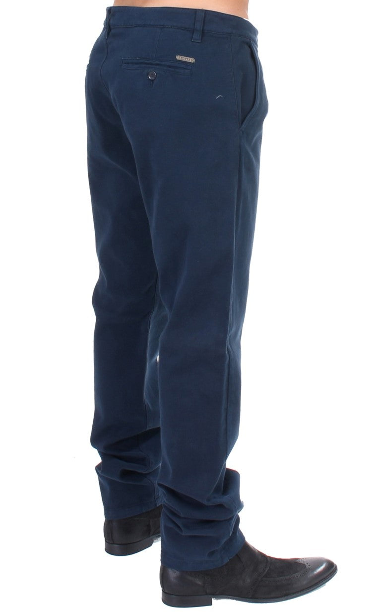 Elegant Blue Cotton Stretch Chinos GF Ferre