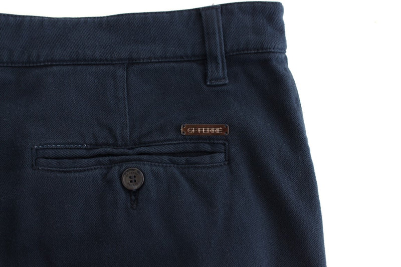 Elegant Blue Cotton Stretch Chinos GF Ferre
