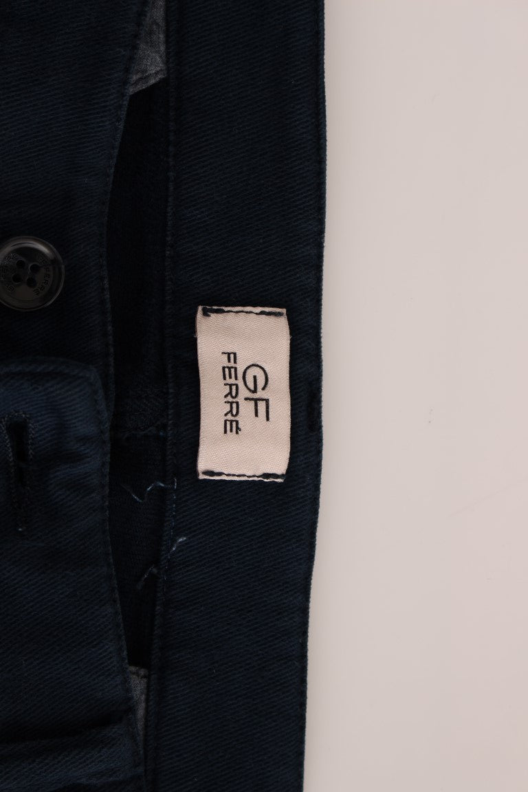 Elegant Blue Cotton Stretch Chinos GF Ferre