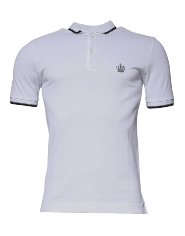 White Cotton Crown Collared Polo T-shirt Dolce & Gabbana