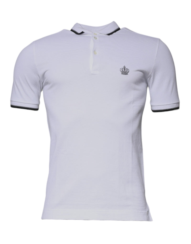 White Cotton Crown Collared Polo T-shirt Dolce & Gabbana