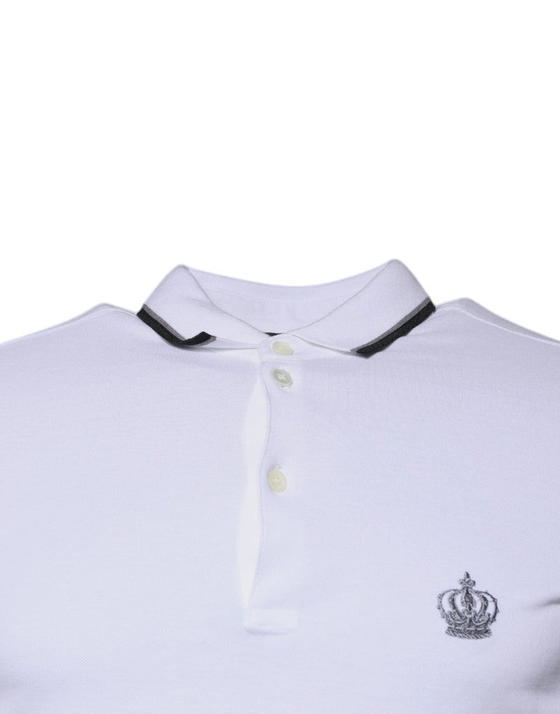 White Cotton Crown Collared Polo T-shirt Dolce & Gabbana