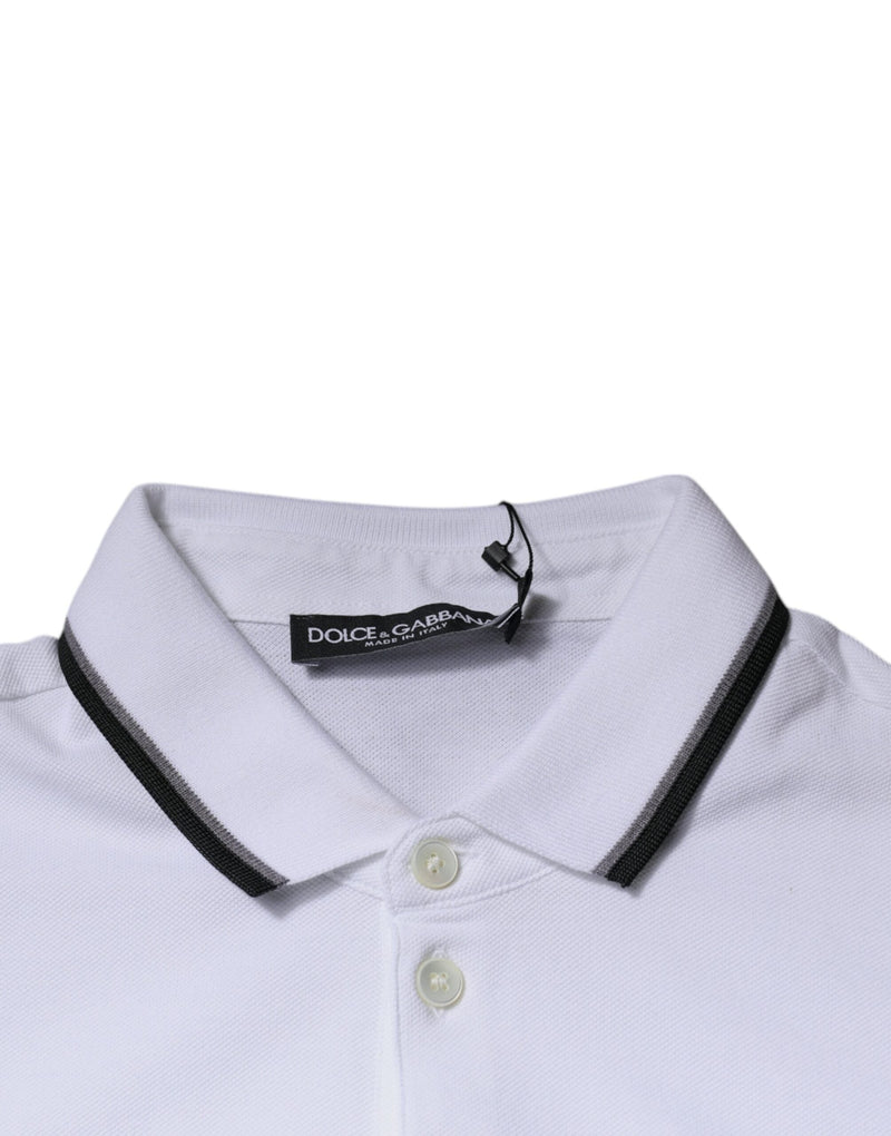 White Cotton Crown Collared Polo T-shirt Dolce & Gabbana