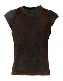 Brown Cotton Round Neck Sleeveless T-shirt Dolce & Gabbana