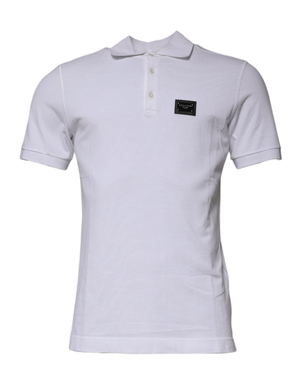 White Cotton Logo Plaque Collared Polo T-shirt Dolce & Gabbana