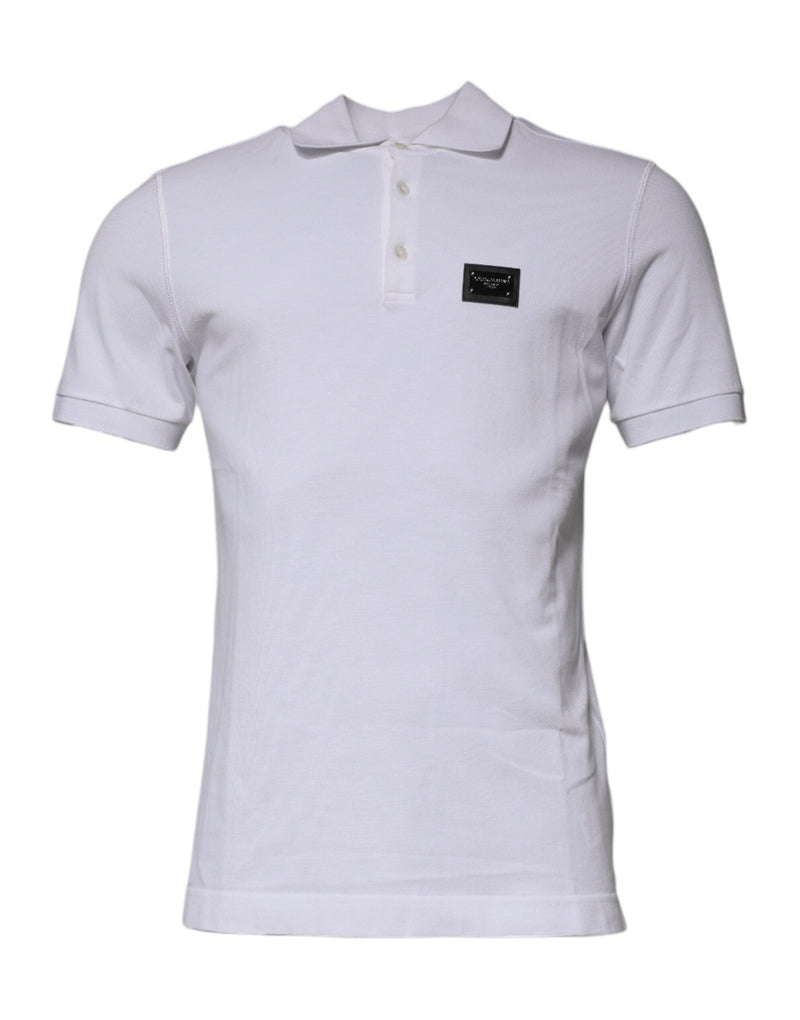 White Cotton Logo Plaque Collared Polo T-shirt Dolce & Gabbana