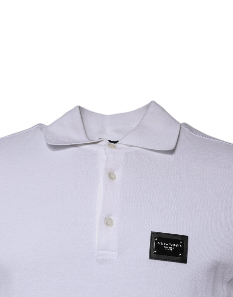 White Cotton Logo Plaque Collared Polo T-shirt Dolce & Gabbana