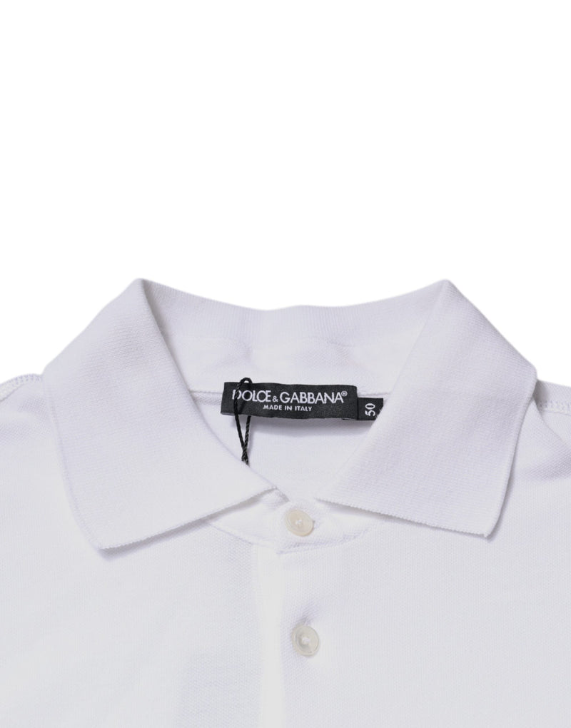 White Cotton Logo Plaque Collared Polo T-shirt Dolce & Gabbana