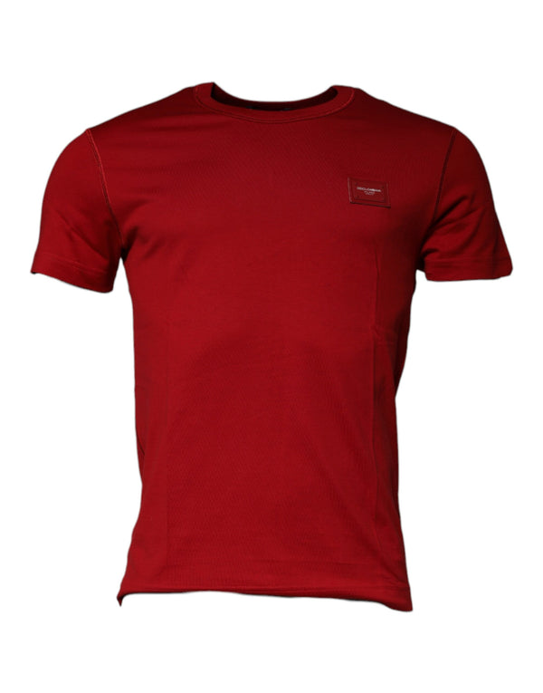 Red Cotton Logo Plaque Men Crew Neck T-shirt Dolce & Gabbana