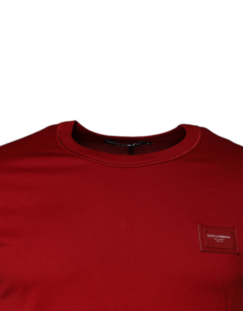 Red Cotton Logo Plaque Men Crew Neck T-shirt Dolce & Gabbana