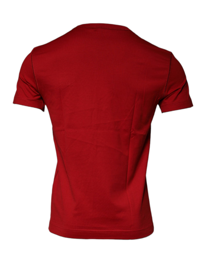 Red Cotton Logo Plaque Men Crew Neck T-shirt Dolce & Gabbana