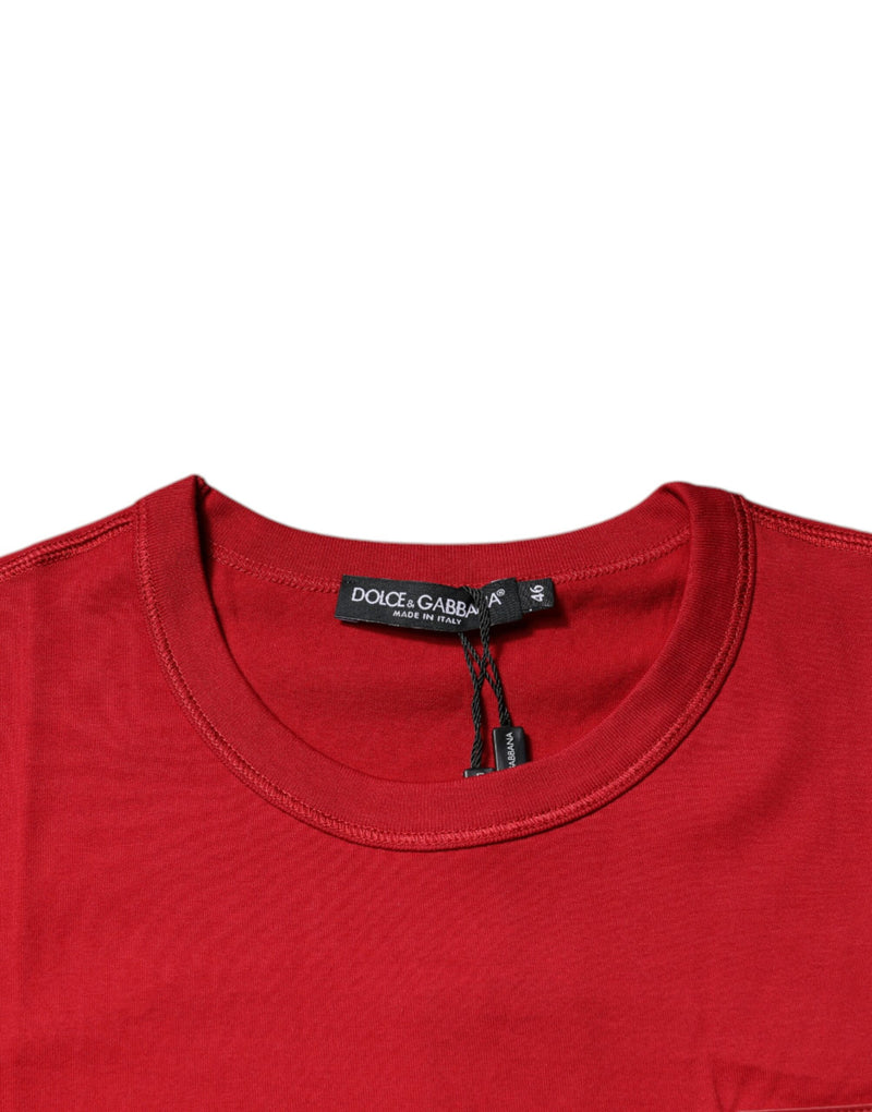 Red Cotton Logo Plaque Men Crew Neck T-shirt Dolce & Gabbana