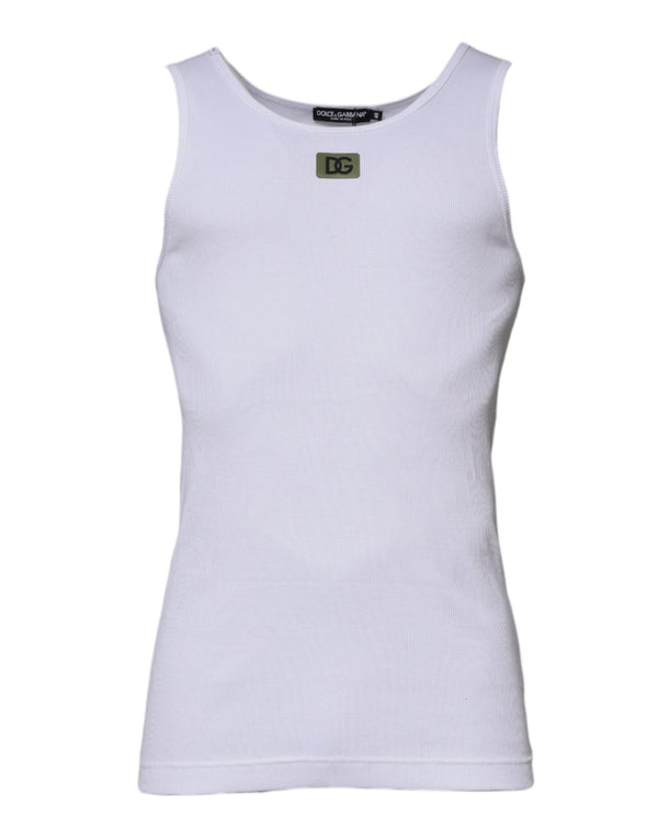 White Cotton Round Neck Sleeveless T-shirt Dolce & Gabbana