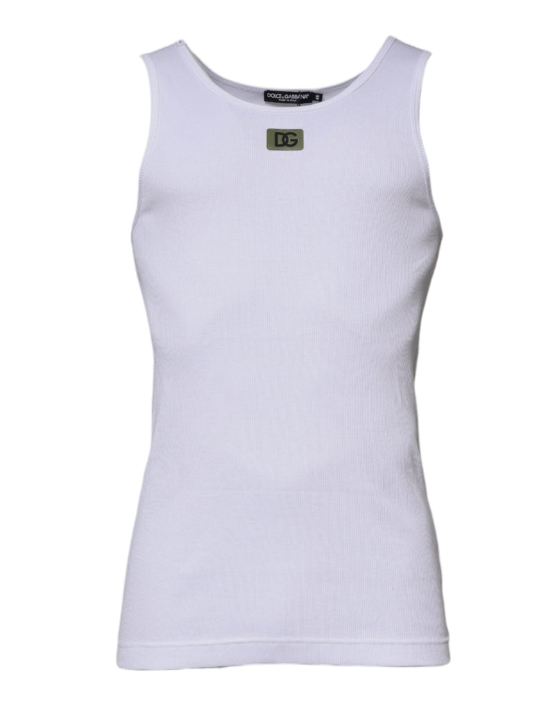 White Cotton Round Neck Sleeveless T-shirt Dolce & Gabbana