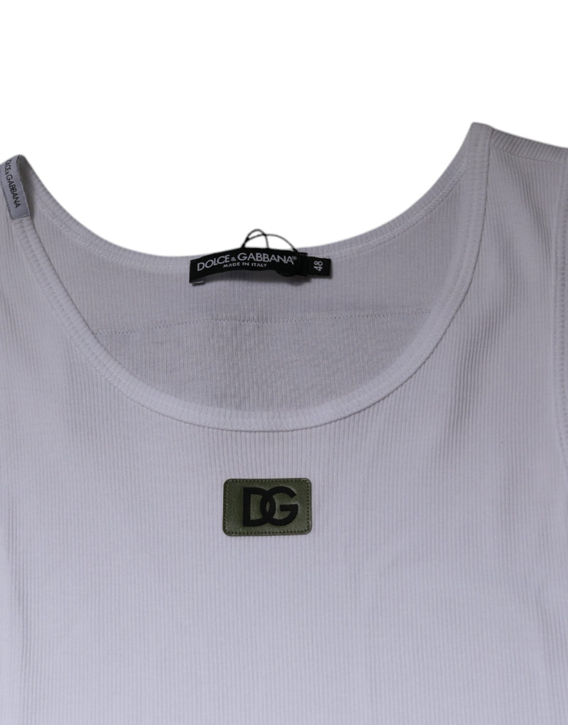 White Cotton Round Neck Sleeveless T-shirt Dolce & Gabbana