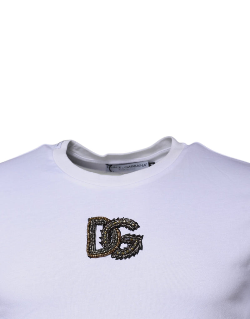 White DG Logo Cotton Crew Neck T-shirt Dolce & Gabbana