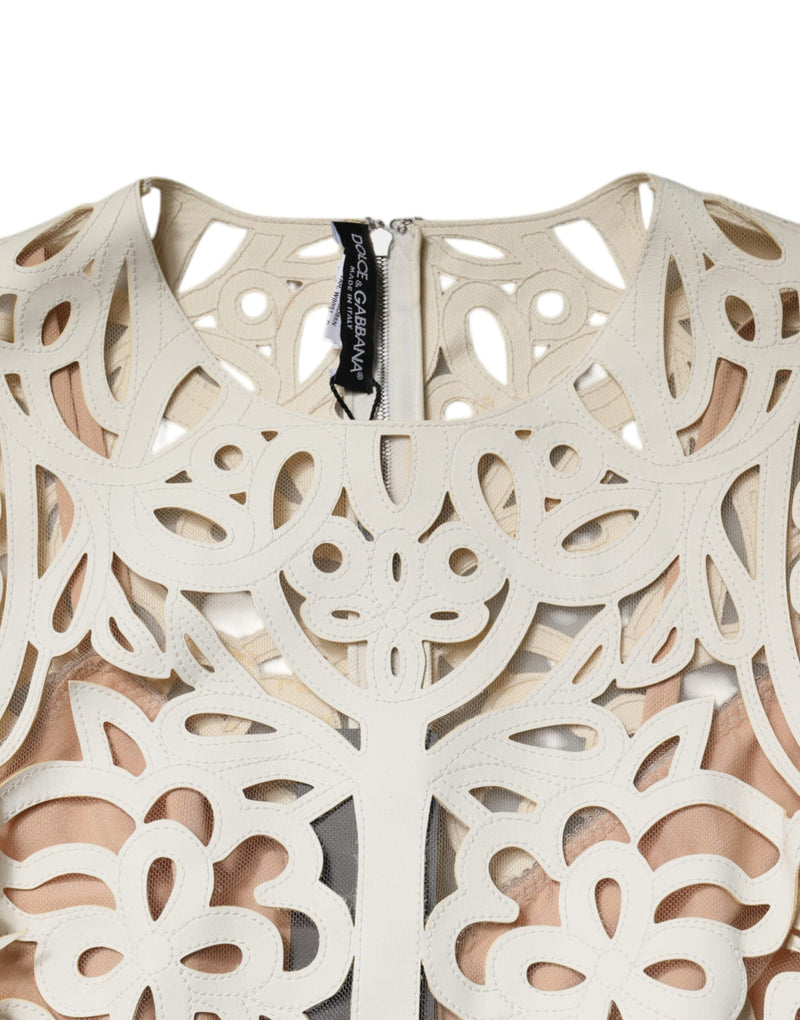 White Cut Out Leather Sleeveless Midi Dress Dolce & Gabbana