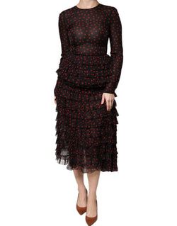 Black Red Polka Dot Silk Layered Midi Dress Dolce & Gabbana