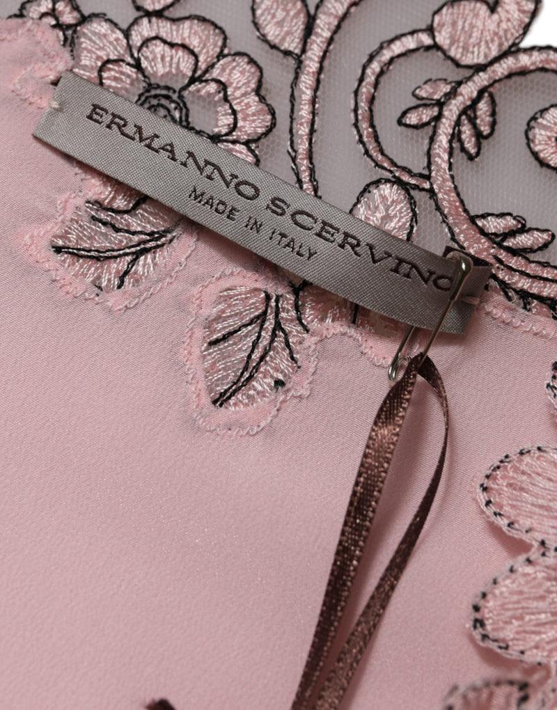 Pink Floral Lace Short Sleeves V-neck Midi Dress Ermanno Scervino