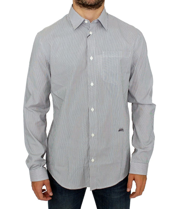 Chic Gray Striped Cotton Casual Shirt GF Ferre