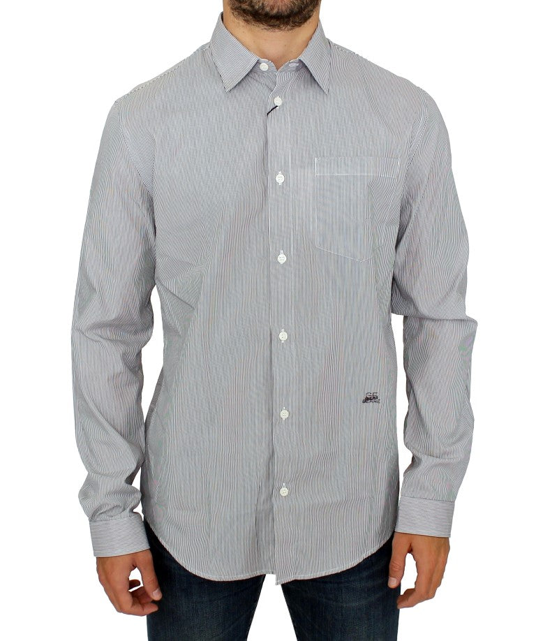 Chic Gray Striped Cotton Casual Shirt GF Ferre