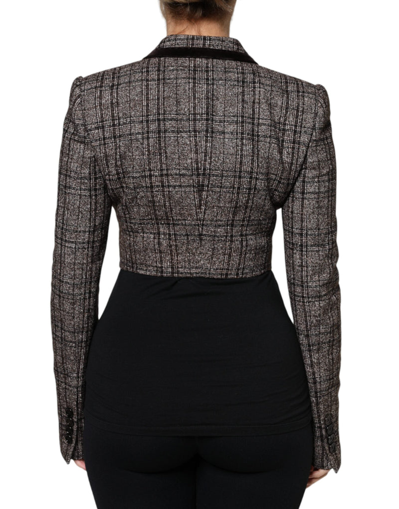 Brown Plaid Long Sleeve Cropped Coat Jacket Dolce & Gabbana