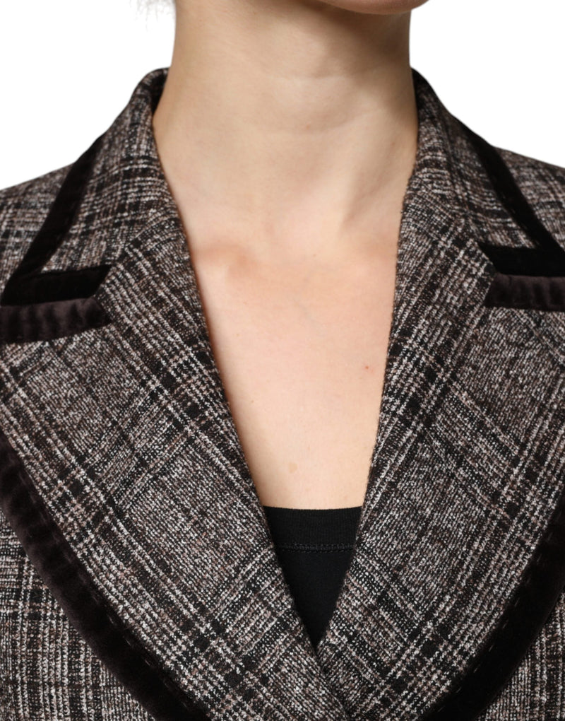 Brown Plaid Long Sleeve Cropped Coat Jacket Dolce & Gabbana