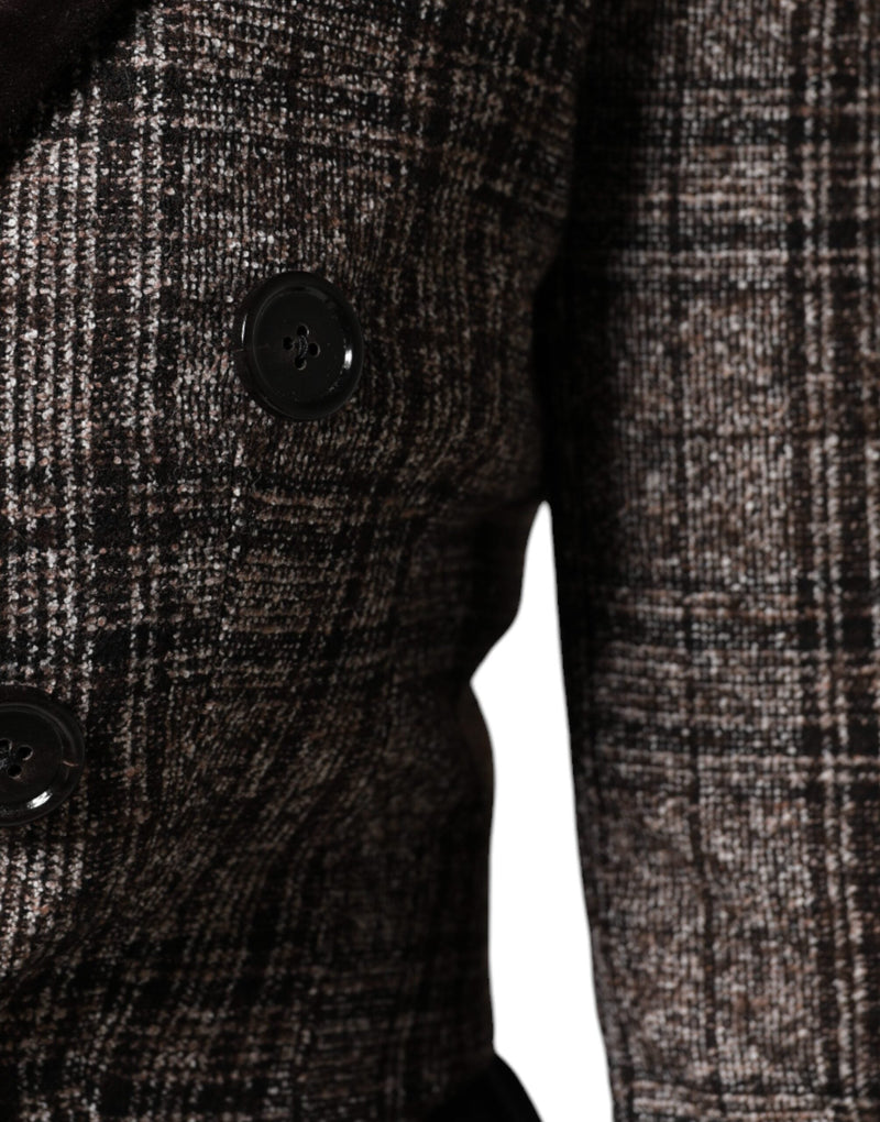 Brown Plaid Long Sleeve Cropped Coat Jacket Dolce & Gabbana