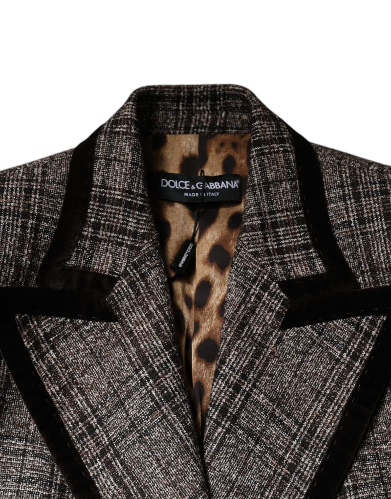 Brown Plaid Long Sleeve Cropped Coat Jacket Dolce & Gabbana