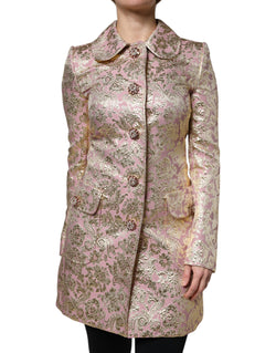 Metallic Pink Gold Jacquard Jewel Button Coat Jacket Dolce & Gabbana