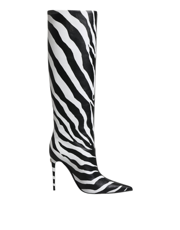 Black White Zebra Heels High Boots Shoes Dolce & Gabbana