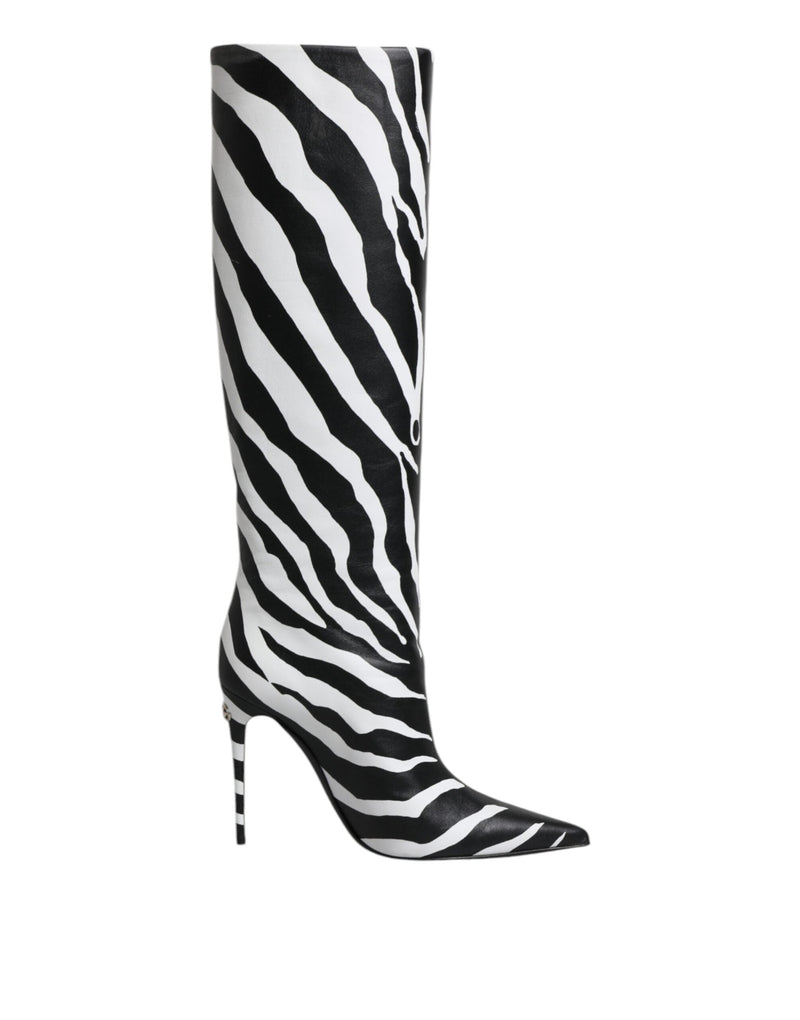 Black White Zebra Heels High Boots Shoes Dolce & Gabbana