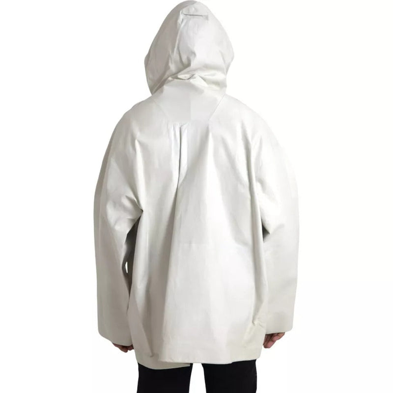 White Leather Men Waterproof Jacket Blouson Bottega Veneta