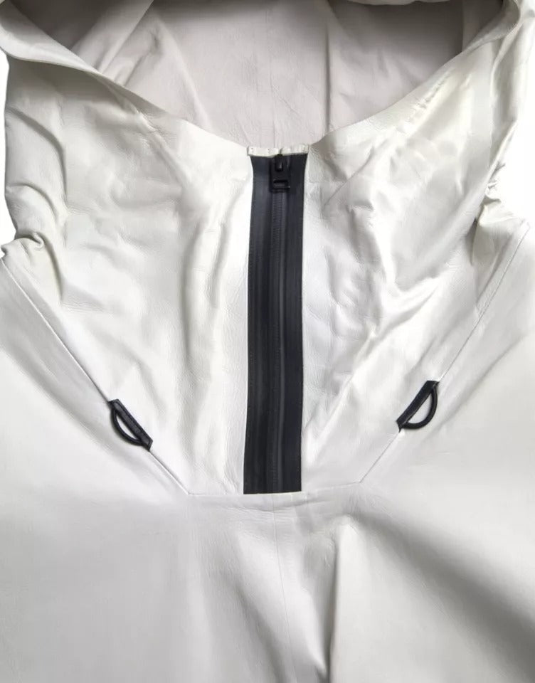 White Leather Men Waterproof Jacket Blouson Bottega Veneta