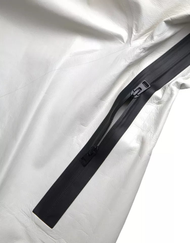 White Leather Men Waterproof Jacket Blouson Bottega Veneta