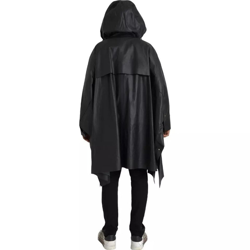 Black Leather Hooded Men Trenchcoat Jacket Bottega Veneta