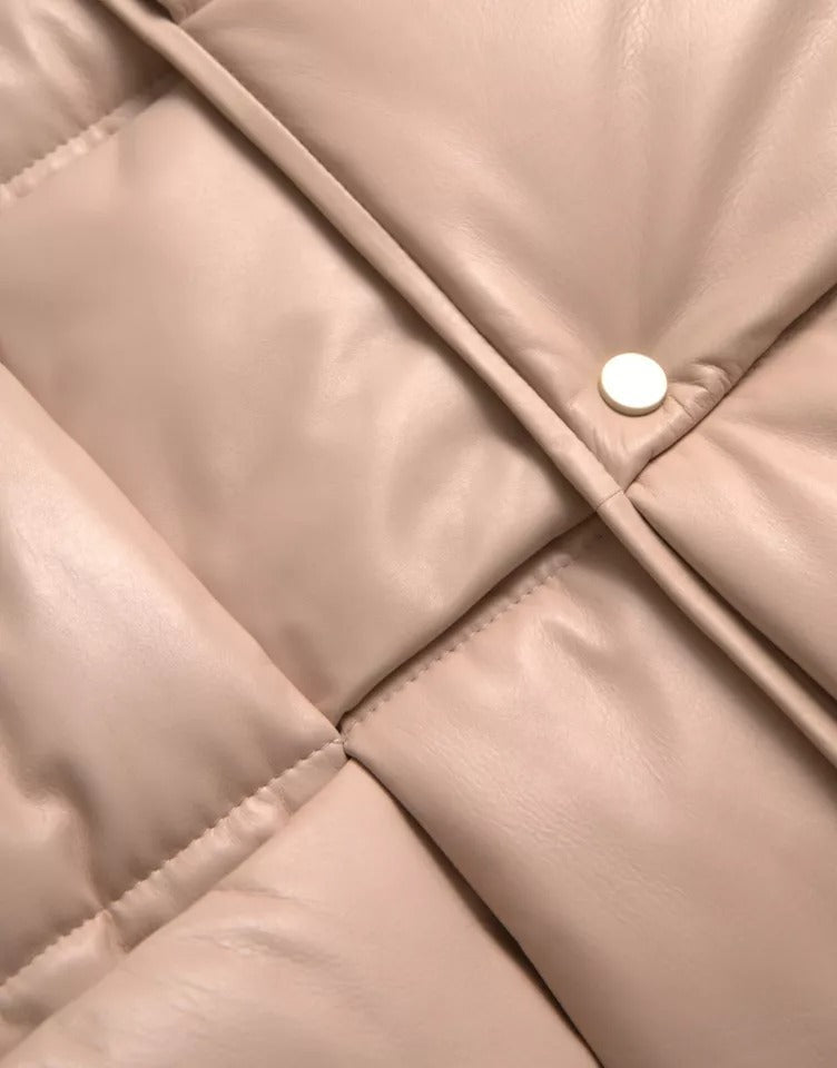 Beige Quilted Sleeveless Calf Leather Jacket Bottega Veneta