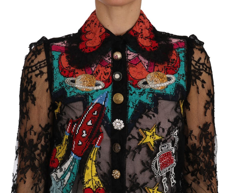 Floral Lace Embroidered Blouse with Crystals Dolce & Gabbana