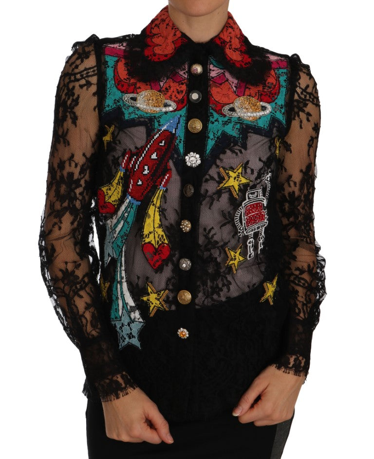 Floral Lace Embroidered Blouse with Crystals Dolce & Gabbana