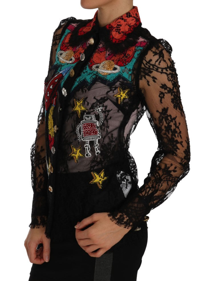 Floral Lace Embroidered Blouse with Crystals Dolce & Gabbana