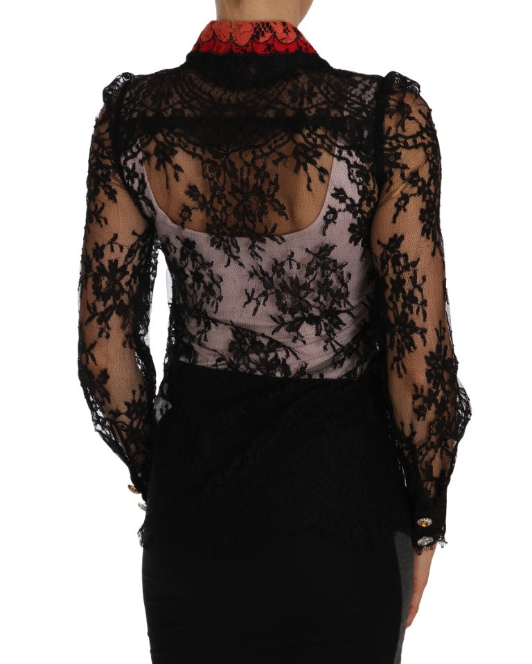 Floral Lace Embroidered Blouse with Crystals Dolce & Gabbana