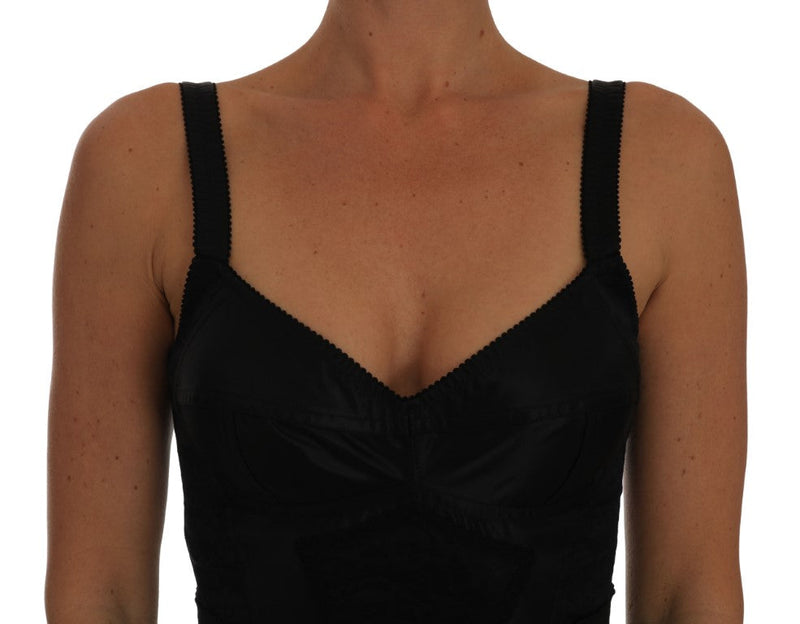 Elegant Black Floral Stretch Bodysuit Romper Dolce & Gabbana