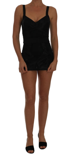 Elegant Black Floral Stretch Bodysuit Romper Dolce & Gabbana