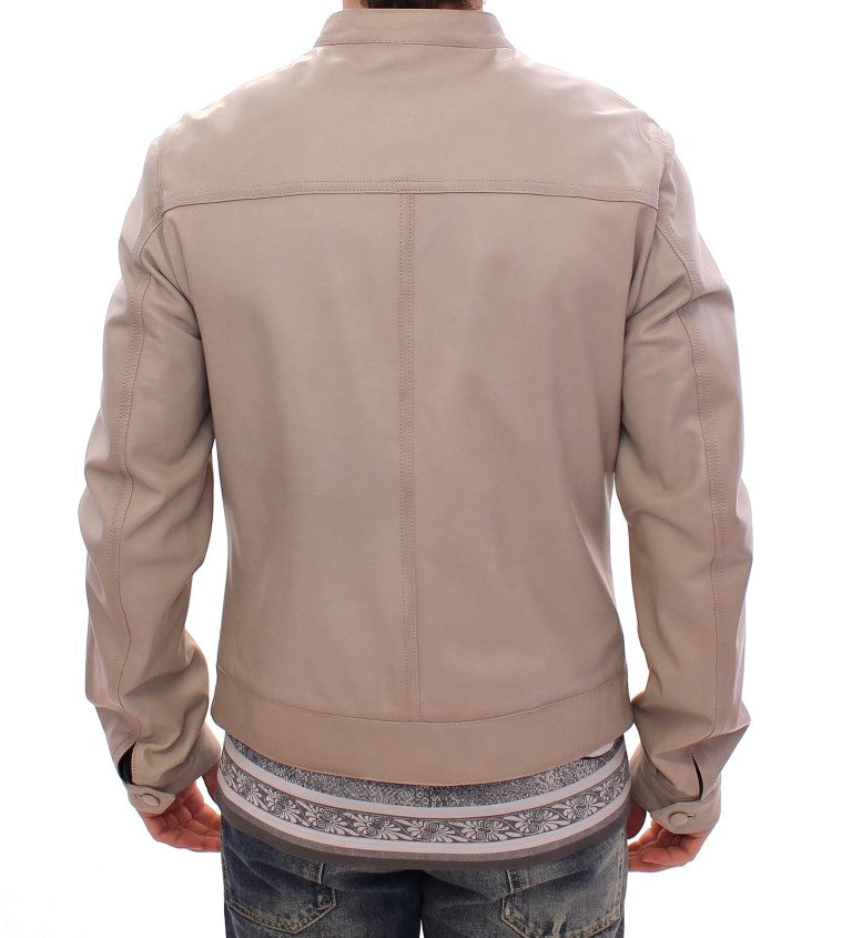 Elegant Beige Leather Lambskin Jacket Dolce & Gabbana