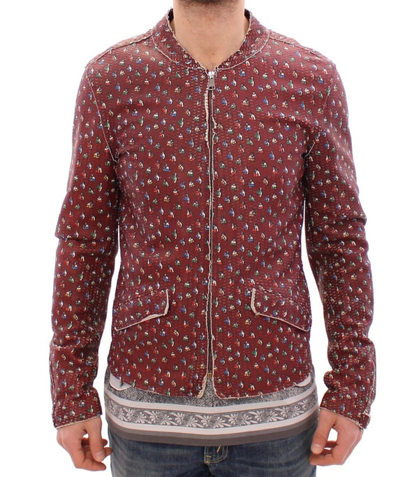 Exclusive Boxer Print Bordeaux Leather Jacket Dolce & Gabbana