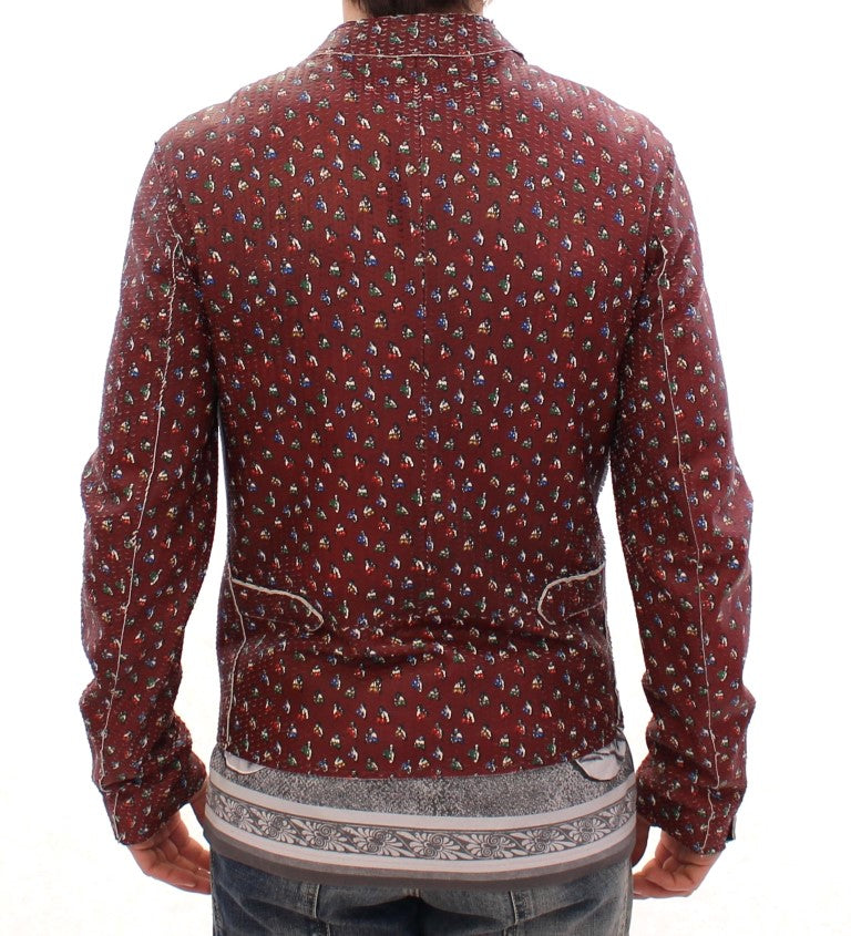 Exclusive Boxer Print Bordeaux Leather Jacket Dolce & Gabbana