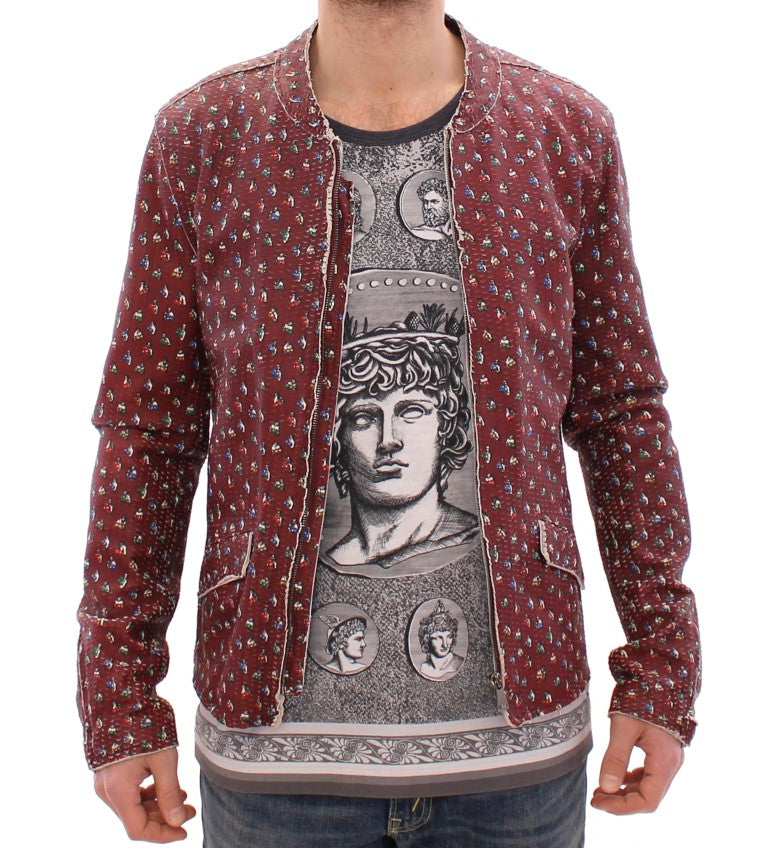 Exclusive Boxer Print Bordeaux Leather Jacket Dolce & Gabbana