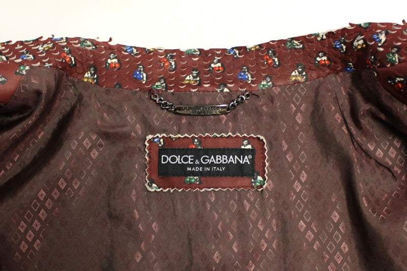 Exclusive Boxer Print Bordeaux Leather Jacket Dolce & Gabbana